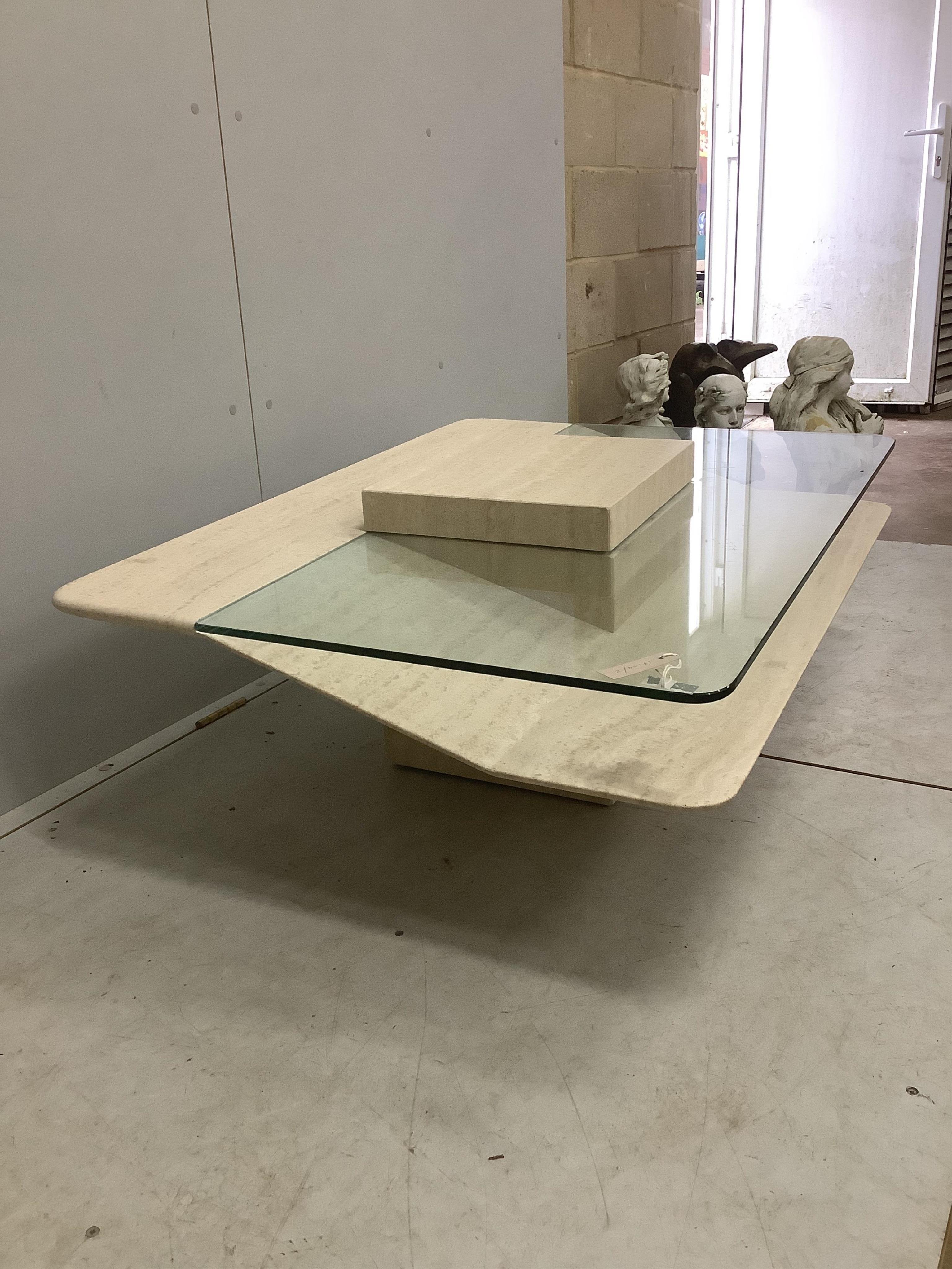 A Contemporary Italian design reconstituted marble and glass rectangular coffee table, width 110cm, depth 80cm, height 41cm. Condition - good